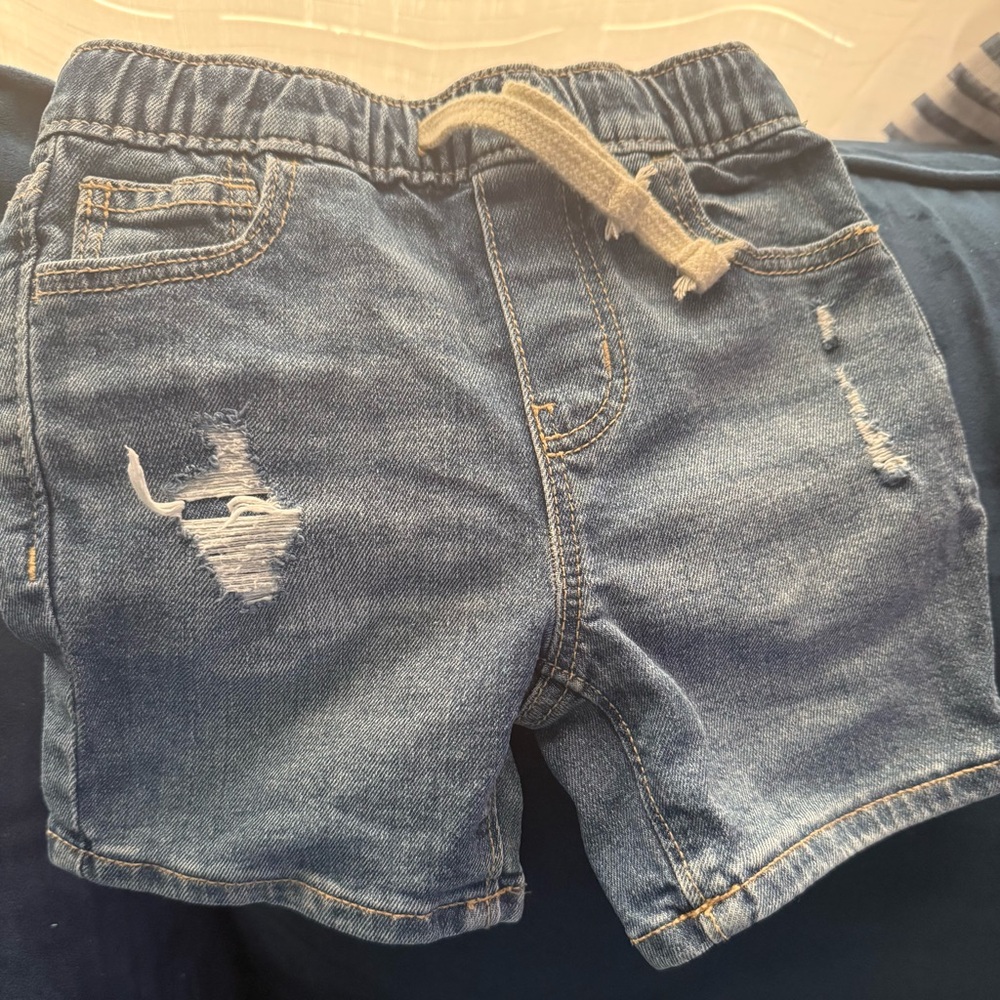 Old Navy Distressed Denim Shorts in Blue with Drawstring